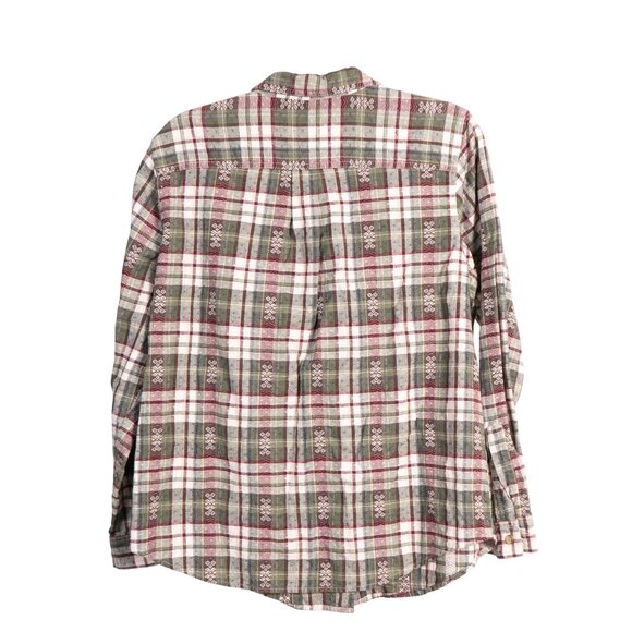 Y2K Plaid Embroidered Button Up Shirt PL Women Red Green Christmas Cotton Petite - Picture 5 of 5